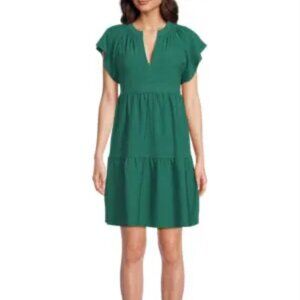 Calvin Klein Textured Tiered Teal Midi Dress